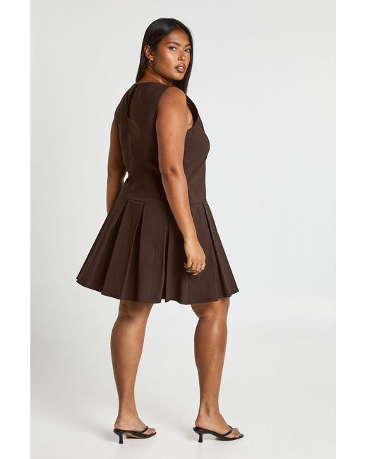 Boohoo Brown Plus Asymmetric Button Down Pleated Mini Dress