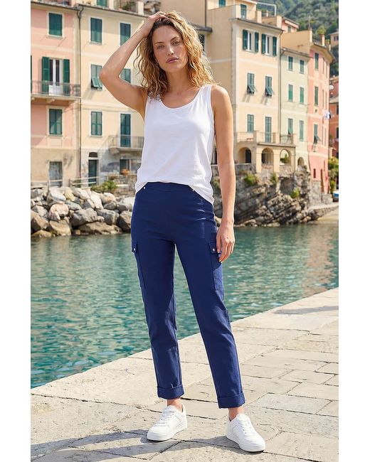 Roman Blue Turn Up Stretch Cargo Trousers