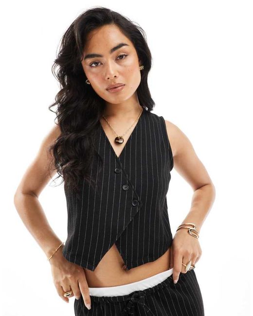 Pieces Black Tailored Asymmetric Placket Detail Waistcoat Co-Ord