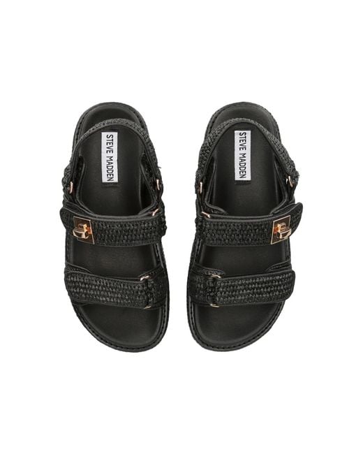 Steve Madden Black Bigmona Raffia Sandals Fabric