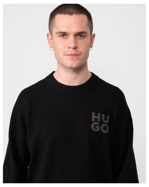 HUGO Black San Cassio Stacked Logo Sweater for men