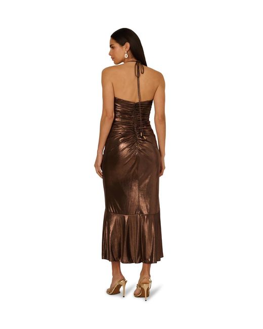 Adrianna Papell Brown Foiled Jersey Midi Dress