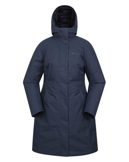 Mountain Warehouse Blue 'Polar' Hybrid Long Padded Jacket Waterproof Hooded Down Winter Coat