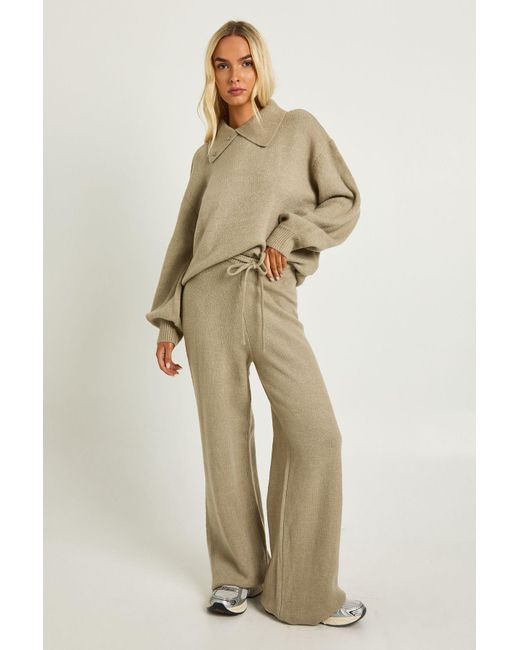 Boohoo Chunky Knit Collar Detail Oversized Knitted Jumper And Wide