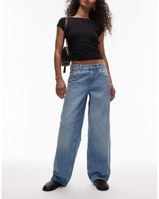 TOPSHOP Blue Cinch Low Rise Relaxed Jean