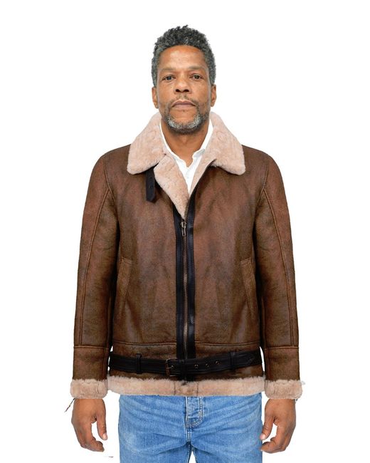 Infinity Leather Brown Vintage Sheepskin Aviator Jacket- Kansas for men