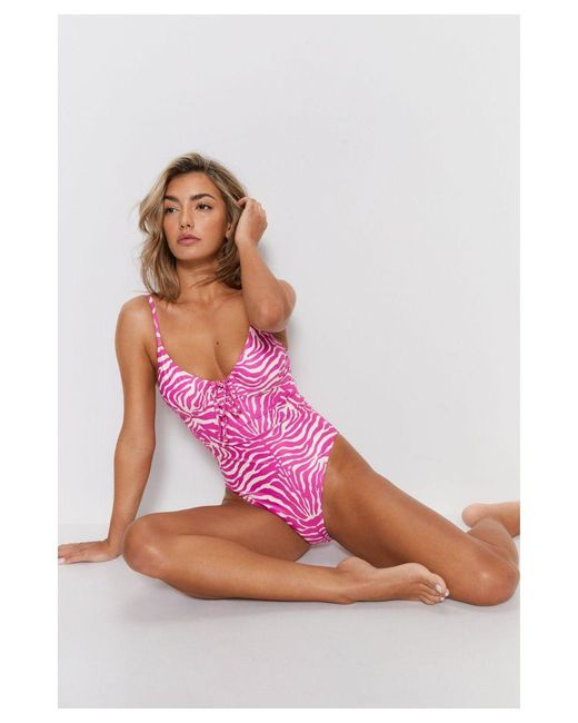 Warehouse Pink Zebra Underwire Tie Front Swimsuit