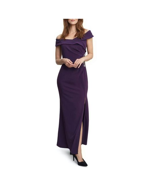 Gina Bacconi Purple Suzanne Portrait Collar Long Dress