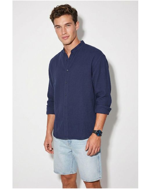 Bianco Lucci Blue Oversized Mandarin Collar Shirt