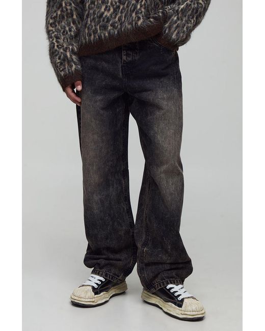 BoohooMAN Black Loose Baggy Rigid Washed Jeans for men