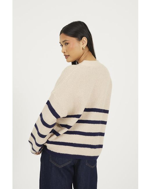 Brave Soul Natural Light Stripe V-Neck Fisherman Knit Cardigan
