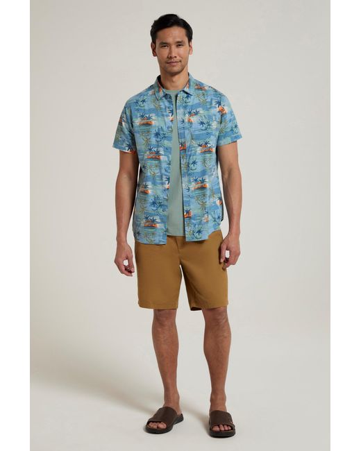 Mountain Warehouse Blue Tropical Printed Short Sleeve Shirt 100% Cotton Chest Pocket Holiday Top for men