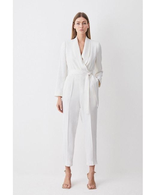 Karen Millen White Tailored Tuxedo Wrap Jumpsuit