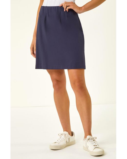 Roman Blue Petite Ponte Stretch Pencil Skirt