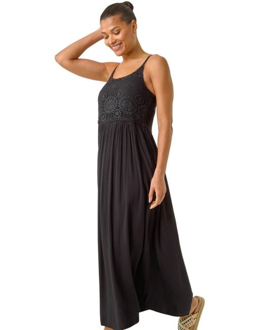 Roman Black Lace Bodice Strappy Midi Dress