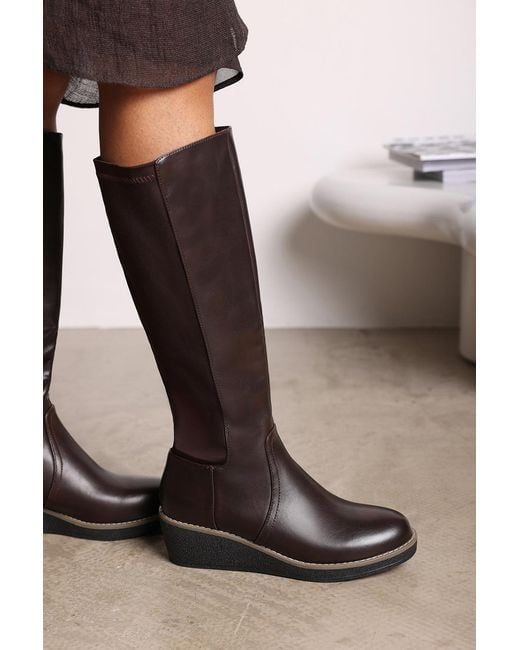 Where's That From Black Wheres 'Livia' Knee High Wedge Boot With Stitch Detail