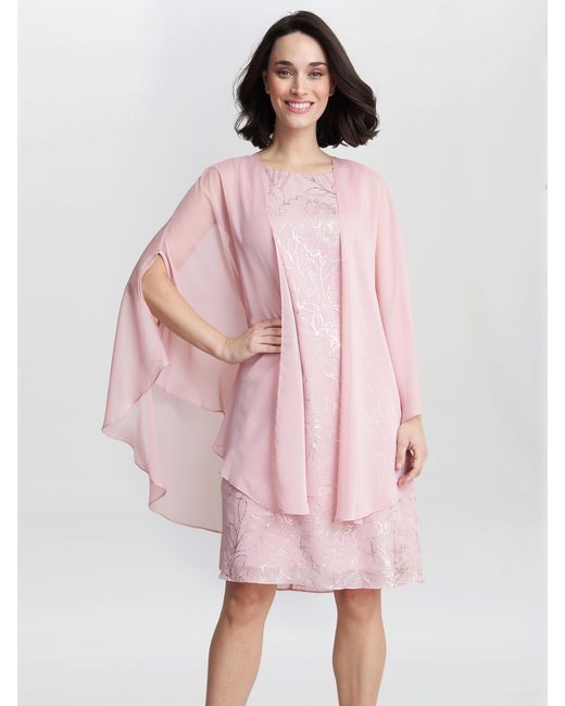 Gina Bacconi Pink Foil Floral Dress And Chiffon Cape