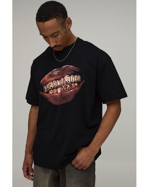 BoohooMAN Black Oversized Worldwide Graphic T-Shirt Cotton for men