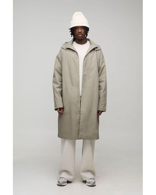 BoohooMAN Natural Tall Regular Fit Button Through Hooded Mac for men