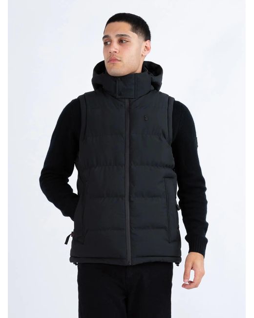 Luke 1977 Black Vienna Quilted Hooded Gilet for men