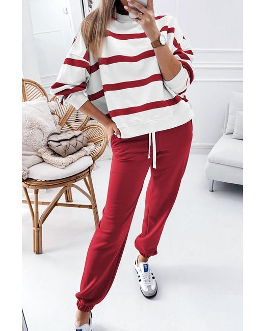 Azura Exchange Red Roter Streifen Drop-Shoulder-Pullover Und Jogginghose-Set