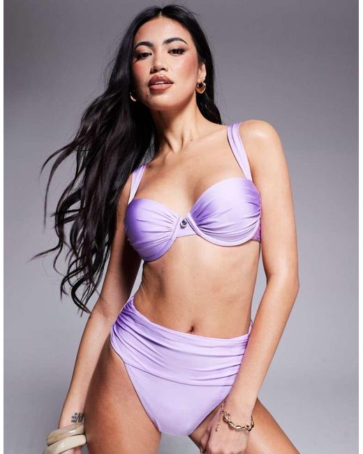Boux Avenue Purple Ruched Balconette Underwire Bikini Top