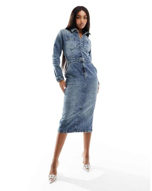 ASOS Blue Denim Midi Dress