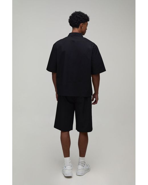 BoohooMAN Black Cotton Concealed Placket Oversized Polo Shirt & Baggy Short Set for men