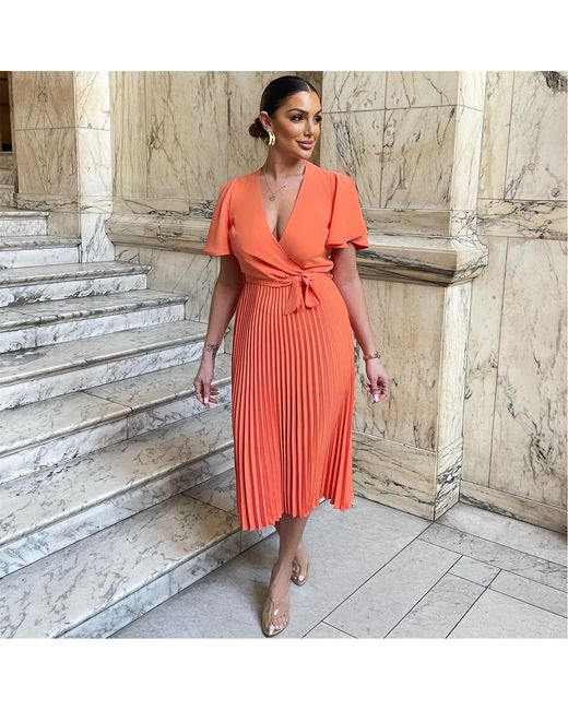 AX Paris Red Midi Dress With Tie Waist