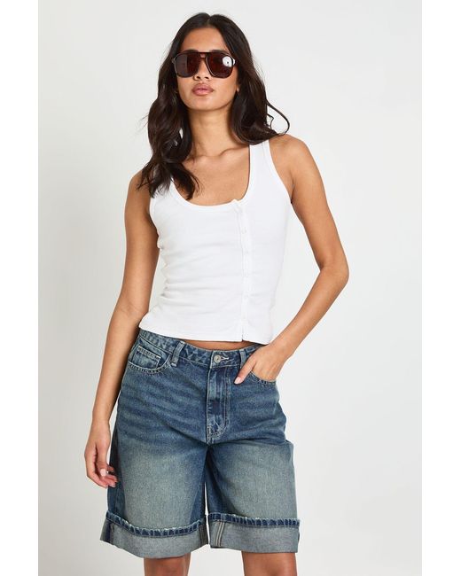 Boohoo Blue Turn Up Denim Jorts
