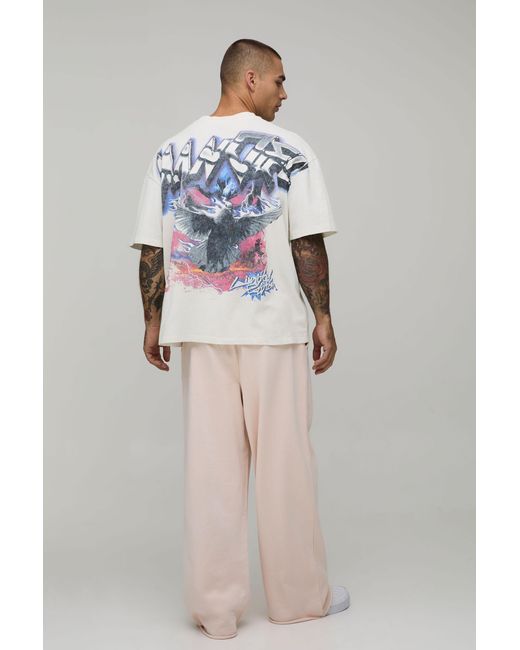 BoohooMAN Pink Wide Leg Raw Edge Jogger for men