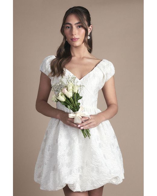 Oasis Natural Sweetheart Textured Bridal Mini Dress