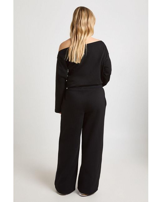 Boohoo Black Petite Cinched Waist Off Shoulder Straight Leg Tracksuit