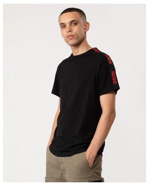 HUGO Black Sporty Logo Tape Loungewear T-Shirt for men