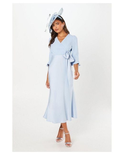 Coast Ruffle Sleeve Satin Back Crepe Wrap Dress in Blue | Lyst UK
