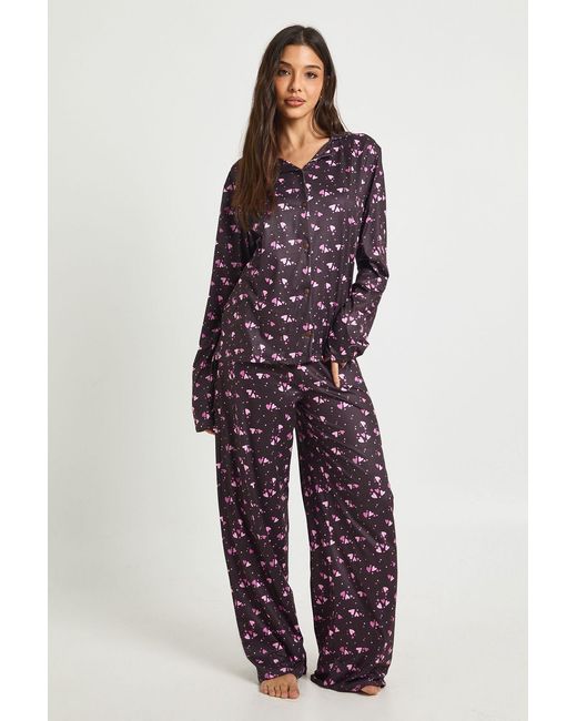 Boohoo Red Heart Print Long Sleeve Top & Trousers Pyjama Set