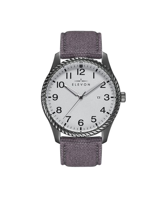 Elevon Watches Metallic Crosswind Canvas-Overlaid Leather-Band Watch W/ Date for men