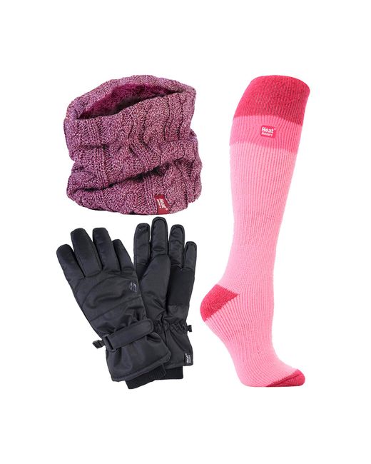 Heat Holders Pink Ladies Ski Set Neck Warmer Gloves & Thermal Ski Socks Winter Wear