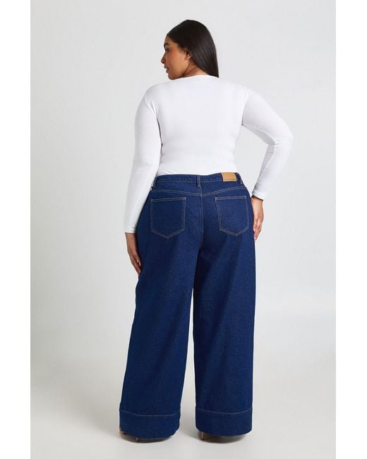 Boohoo Blue Plus Basic Long Sleeve Crew Neck Bodysuit