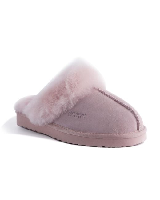 Aus Wooli Purple "Sydney" Australia Sheepskin Wool Slippers, Pale Leather
