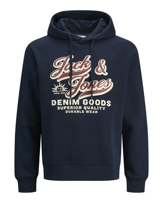 Jack & Jones Blue Printed Hoodie Logo Sweatshirt Pullover for men