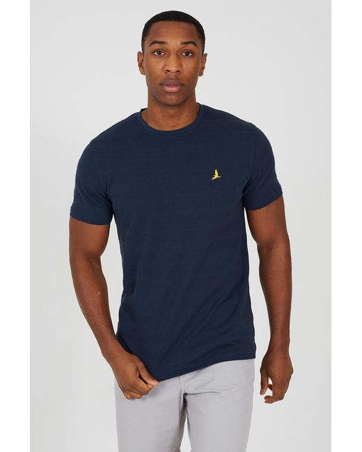Brave Soul Blue Crew Neck Embroidered Badge T-Shirt for men