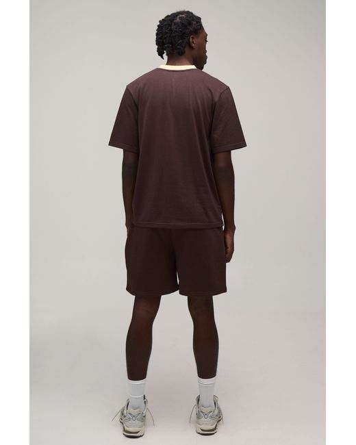 BoohooMAN Brown Regular Fit Worldwide Printed T-Shirt & Short Set for men