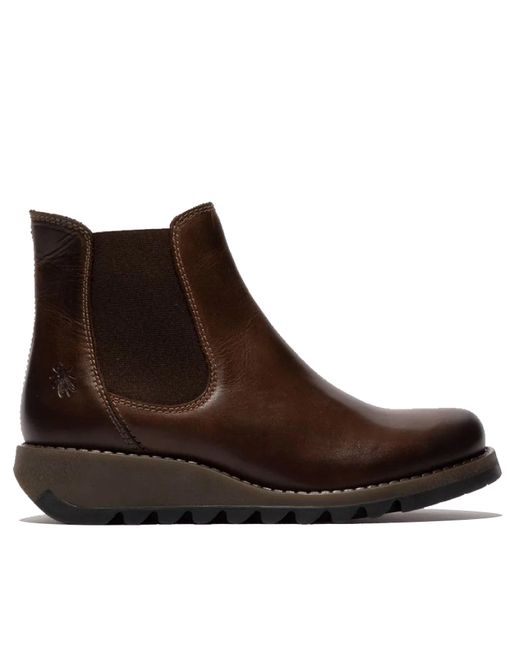 Fly London Brown Chelsea Leather Wedge Boots
