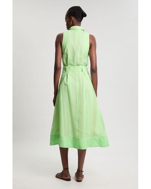 Karen Millen Green Textured Organza Mix Sleeveless Shirt Dress