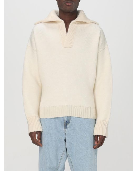 Bottega Veneta White Merino Wool Knit Collared Sweater for men