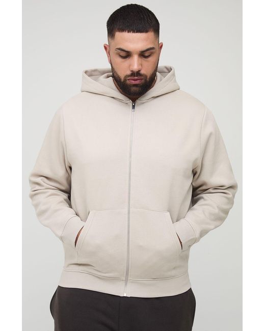 BoohooMAN Natural Plus Basic Regular Zip Through Hoodie for men