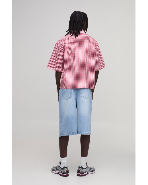BoohooMAN Pink Oversized Boxy Asymmetric Gingham Shirt for men
