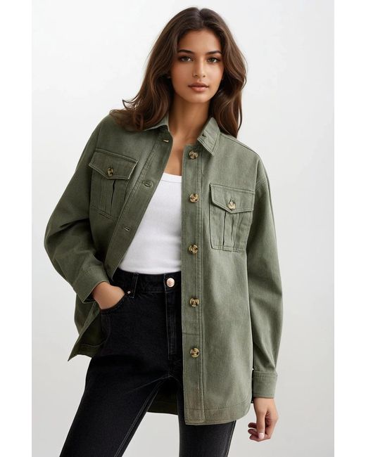 New Look Green Canvas Overshirt Shacket Cotton