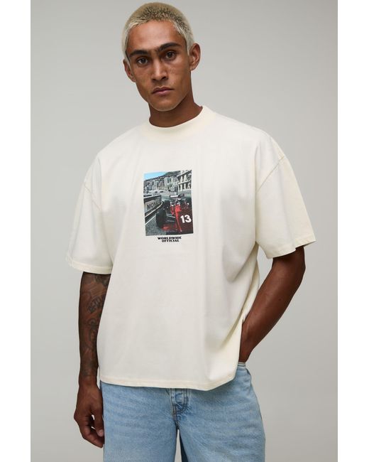 BoohooMAN Natural Oversized Boxy Photographic Car Chest Print T-Shirt Cotton for men